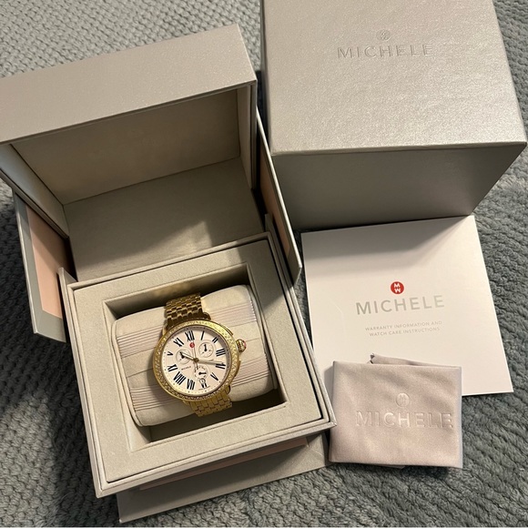 EUC Michele Serine Gold Diamond Chronograph Watch with Box, Case and Cloth - Picture 3 of 9